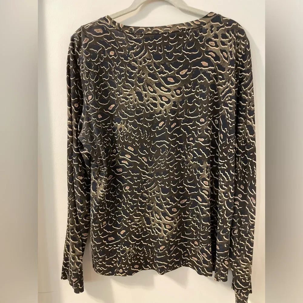 Like New Tory Burch Animal Cat Print Long Sleeve 100% Pima Cotton Top Size XL